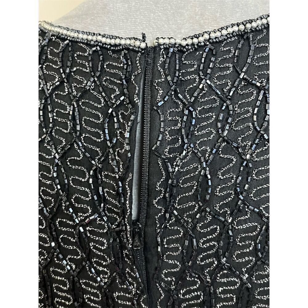 Adrianna Papell Women's Black Beaded Silk Blouse S Party Top Evening Cocktail - Picture 7 of 13